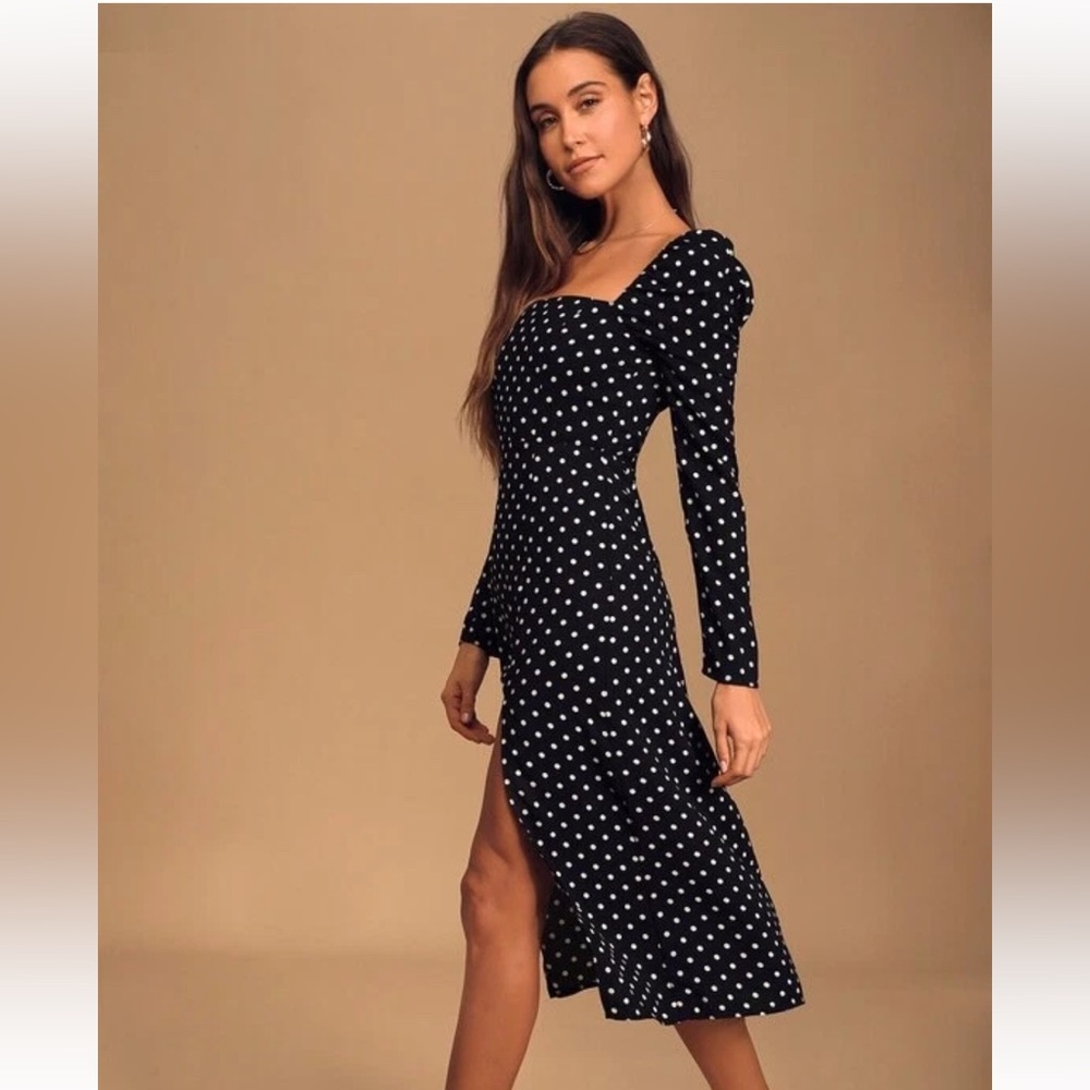Lulus Charmed and Classy Black Polka Dot Dress